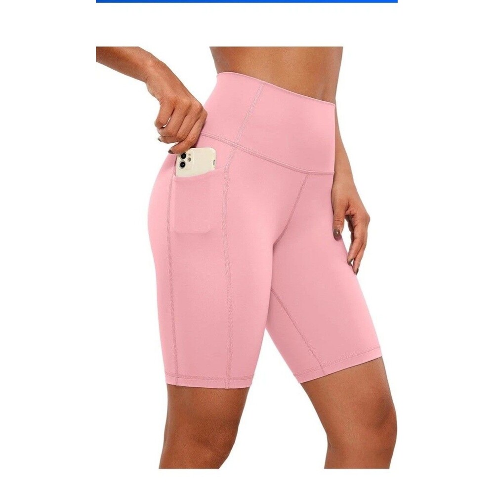 Crz Yoga Women’s Naked Feeling Biker Shorts 8” High Waisted Small Powder Pink